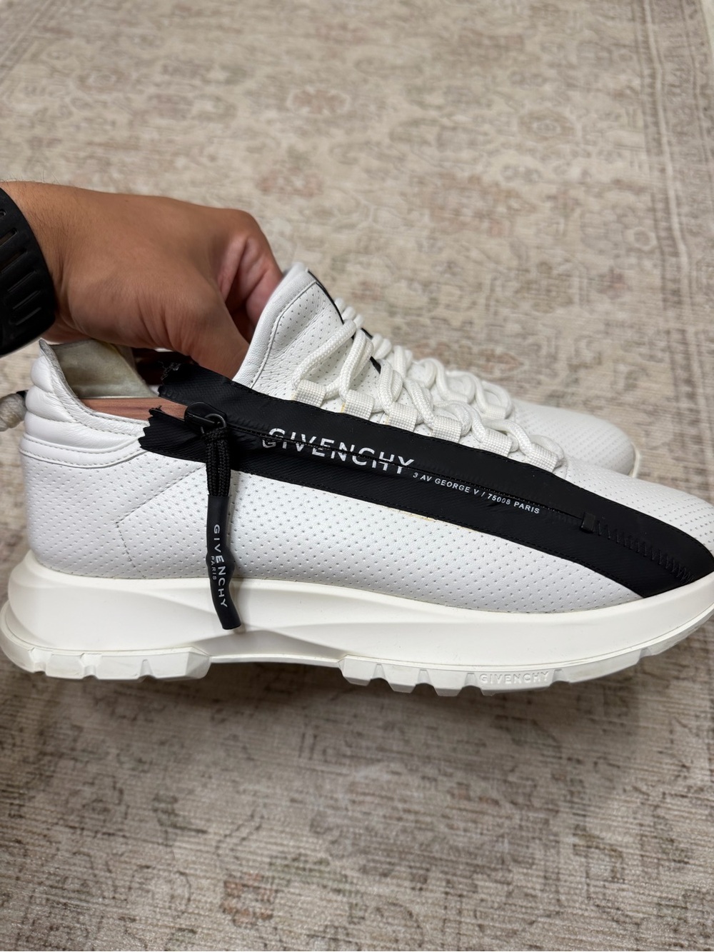 Givenchy White Leather Low-Top Sneakers with Black Zip Detail